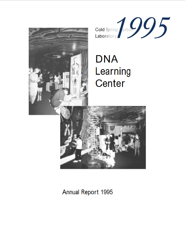 Annual report cover with black and white image of students in a museum exhibit